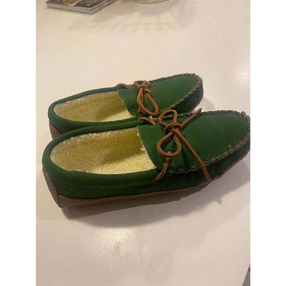 Lands End Green Kid's Leather Slippers Size 4M - Picture 3 of 4